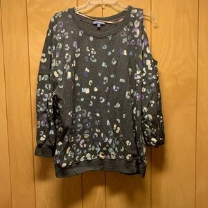 Democracy Animal Print Off the Shoulder Sweatshirt- XL